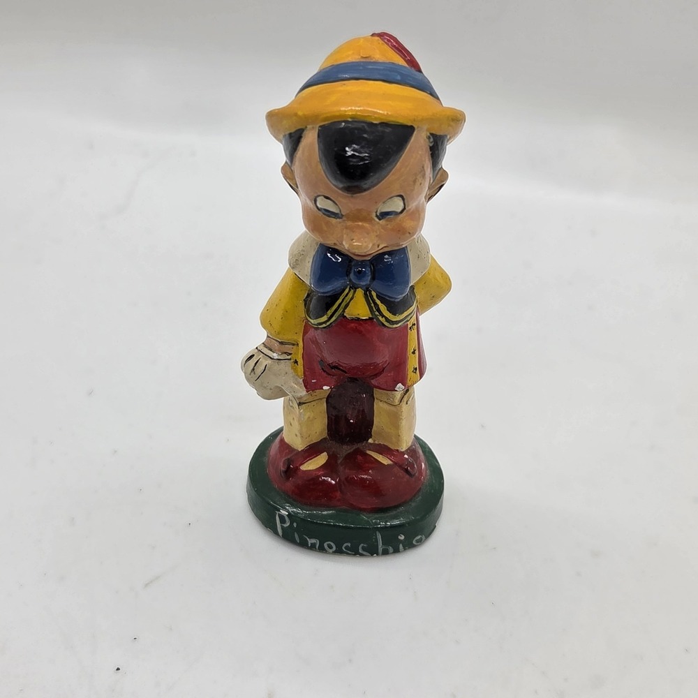 Mid Century Pinocchio Plaster Statue Small Hand Painted Collectible 5"